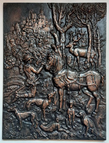 Kupfer relief jagdmotiv reiter - kupfer-relief,